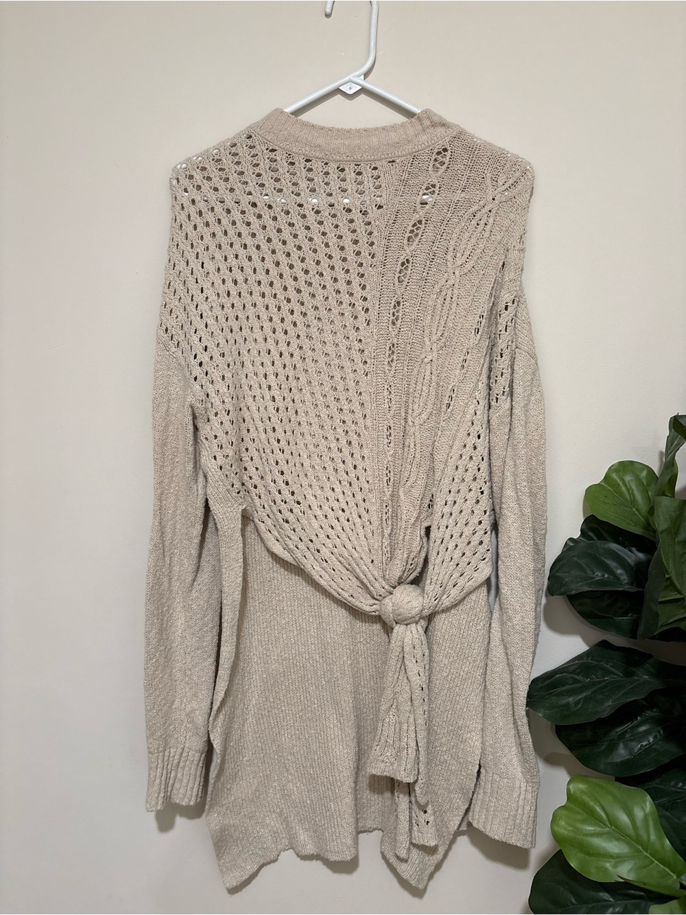 Free People Open-Knit Back Tie Cardigan - Cream